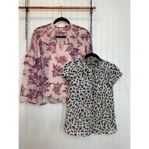 Express Pink Floral Bell Sleeve BLouse & Animal Print Top Womens Bundle Size S - Picture 1 of 9
